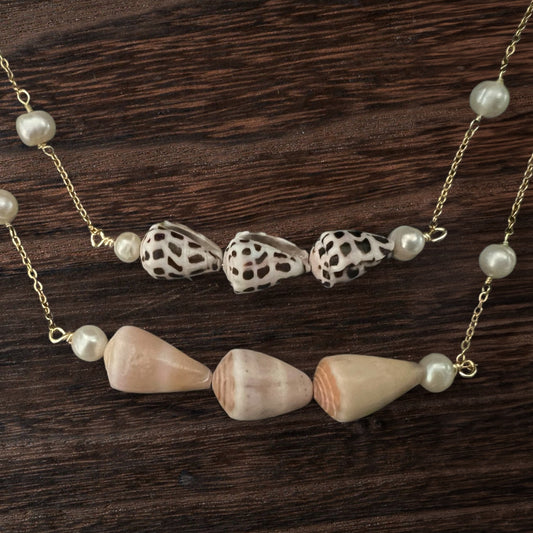 Triple Floating Cone Shell Necklace