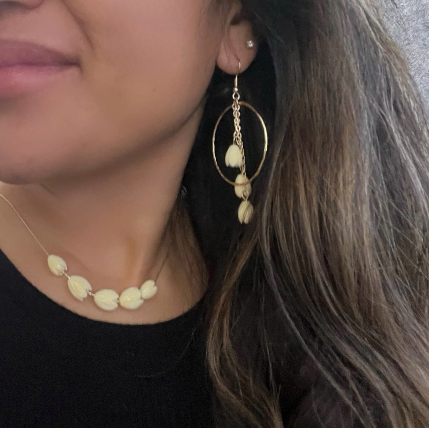 Resin Pikake Drop Earrings (Gold Plated, Nickel and Lead Free)