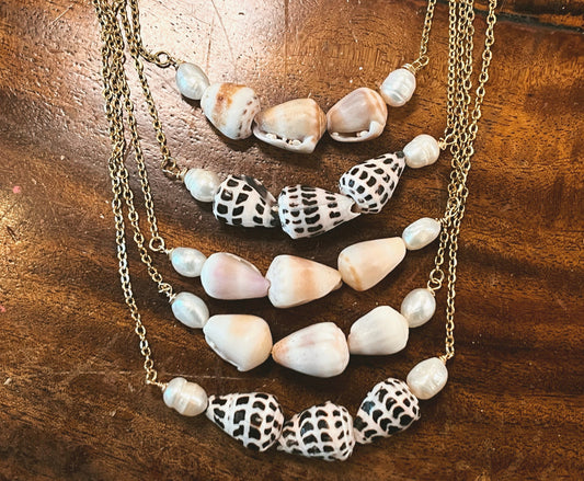 Triple Floating Cone Shell Necklace