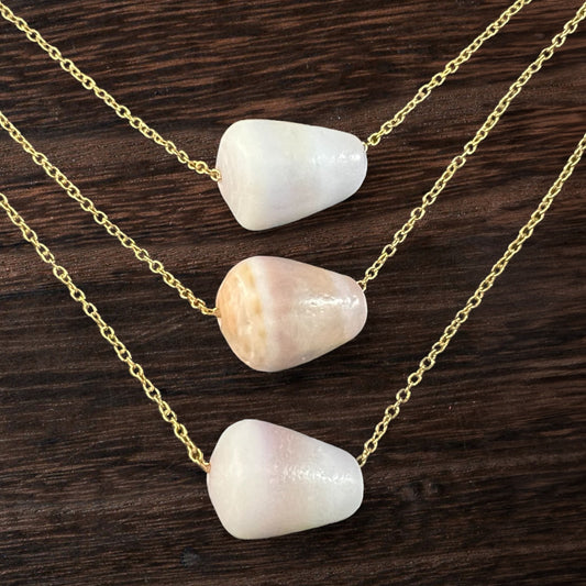 Minimalist Floating Pastel Cone Shell Necklace (Adjustable Chain: 14k Yellow Gold on 925 Sterling Silver)